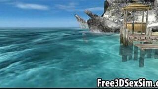 Sexy 3D cartoon ebony honey going skinny dipping porn video